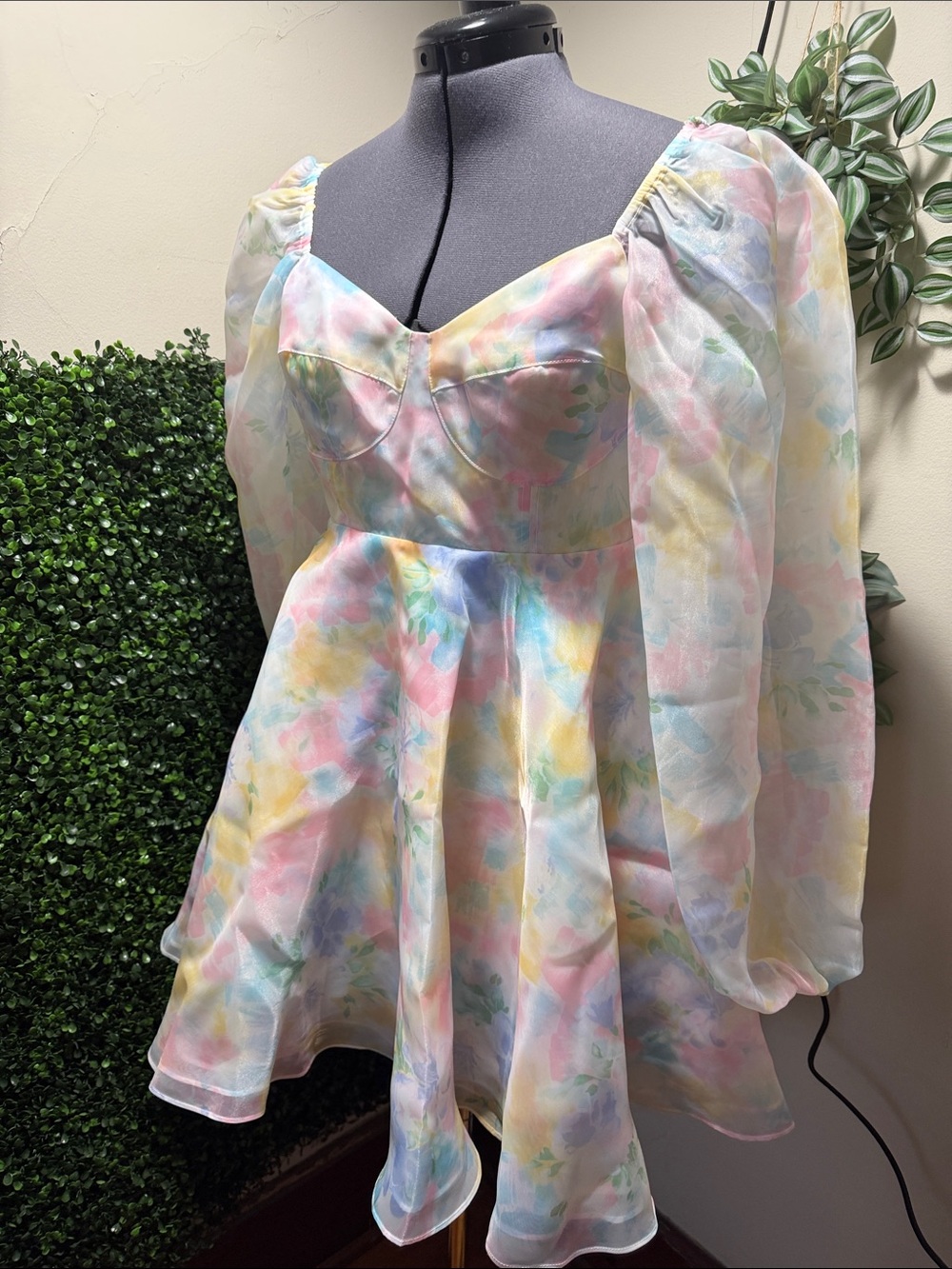 Selkie Pastel Watercolor Puff Sleeve Peplum Top
